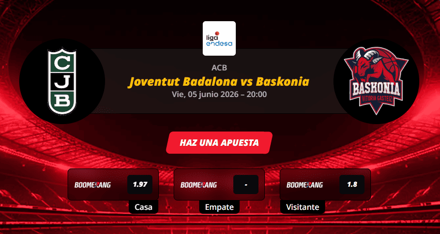Pronóstico del partido para el Joventut Badalona vs Baskonia en los Play Offs de la ACB el 5 de junio de 2026.