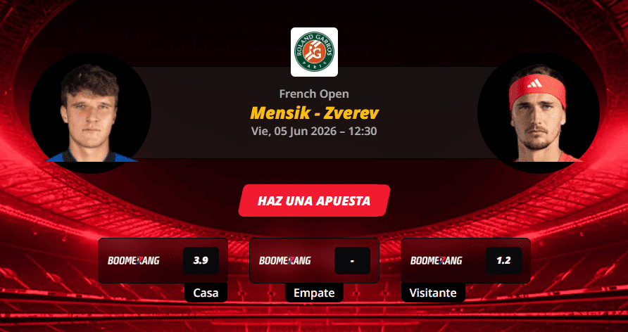 Pronóstico del partido Mensik vs Zverev en el French Open 2026