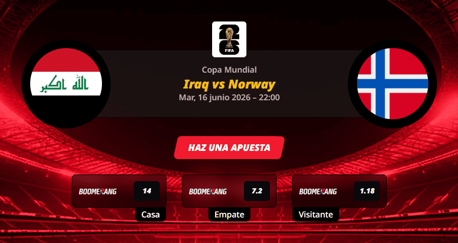 Pronóstico del partido para el Iraq vs Noruega en la Copa Mundial 2026 del 16 de junio.