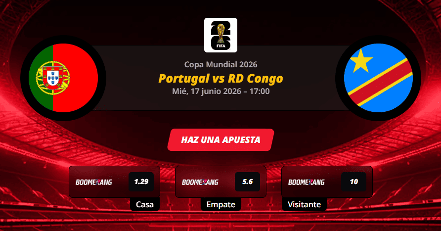 Pronóstico del partido Portugal vs RD Congo Mundial 2026 - Análisis, cuotas y apuestas
