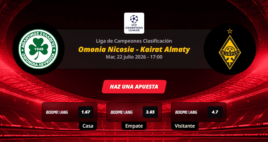 Pronóstico del partido para el Omonia Nicosia vs Kairat Almaty partido de la Liga de Campeones Clasificación