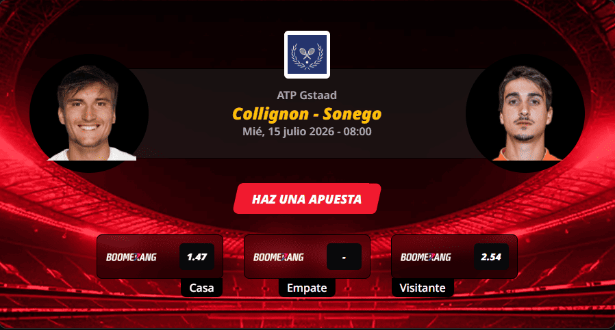 Pronóstico del partido para el Collignon vs Sonego partido del ATP Gstaad 2026