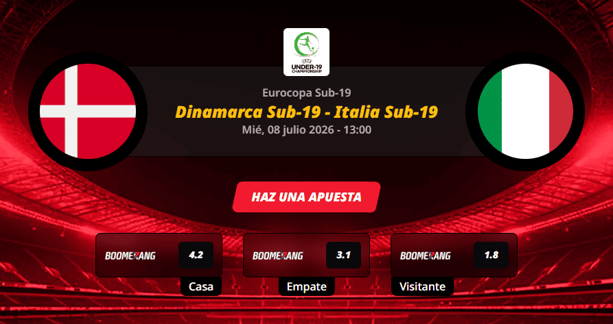 Pronóstico del partido para el Dinamarca Sub-19 vs Italia Sub-19 partido de la Eurocopa Sub-19 2026