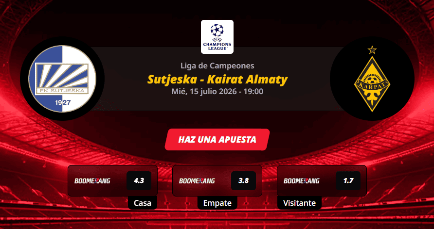 Pronóstico del partido para el Sutjeska vs Kairat Almaty partido de la Liga de Campeones