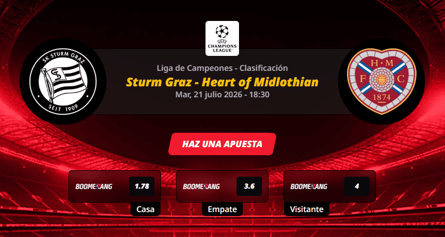Pronóstico Sturm Graz vs Hearts Liga de Campeones