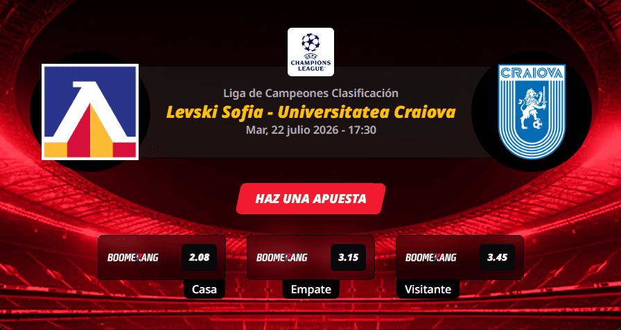 Pronóstico del partido para el Levski Sofia vs Universitatea Craiova partido de la Liga de Campeones Clasificación