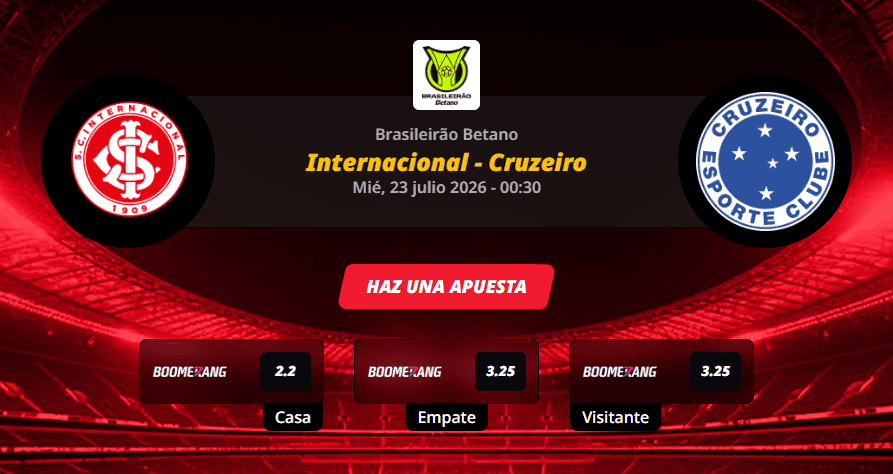 Pronóstico del partido para el Internacional vs Cruzeiro partido del Brasileirão Betano