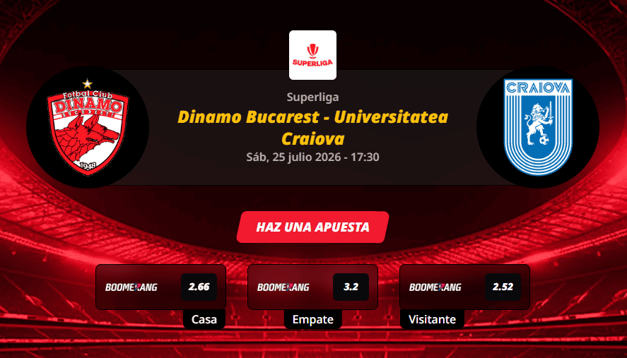 Pronóstico del partido para el Dinamo Bucarest vs Universitatea Craiova partido de la Superliga